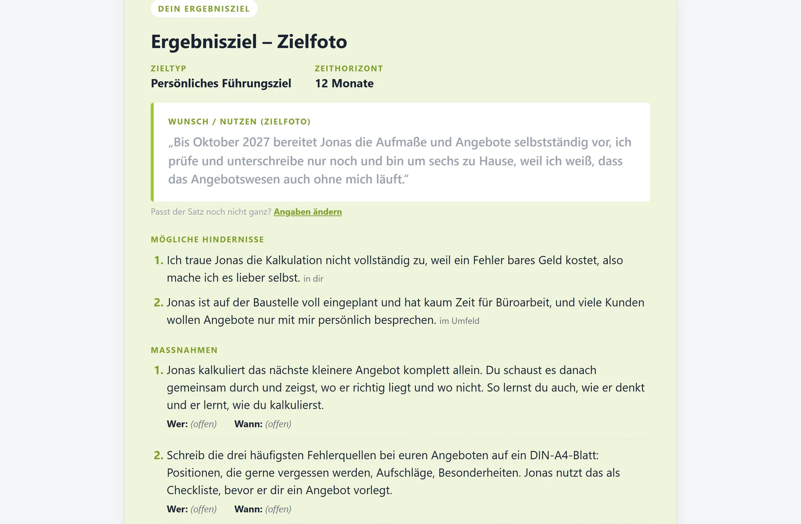 Das fertige Zielfoto mit Hindernissen und Maßnahmen